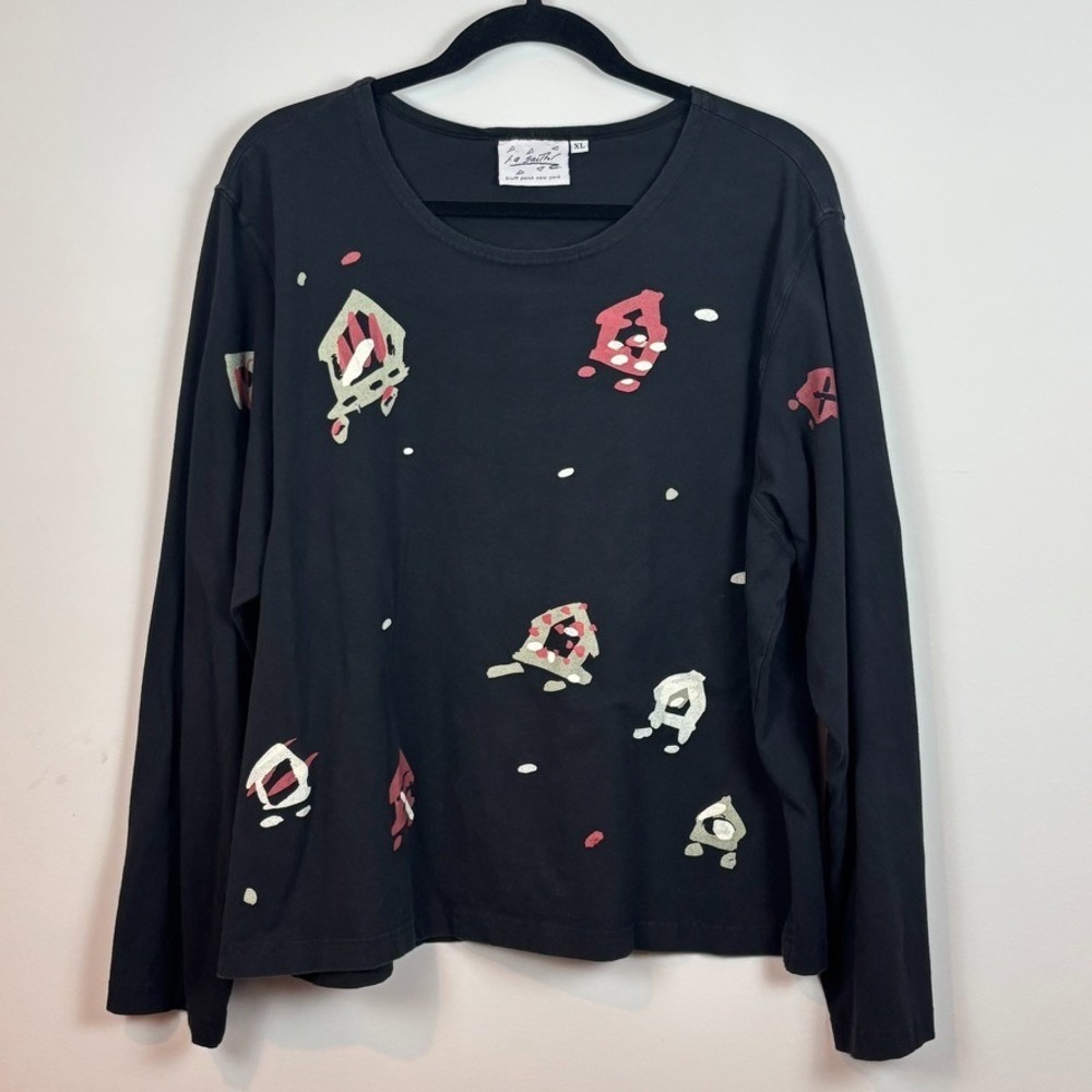 a Sacthe Womens Black‎ Cotton Artsy Long Sleeve Tee Size XL Made in USA Comofrt